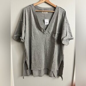 Free People We The Free Rolled Sleeve Oversized Tee Medium Gray